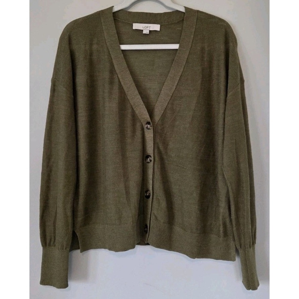 J Crew Boxy Lightweight Cardigan V-neck Buttons Green Grandpa Womens Size M